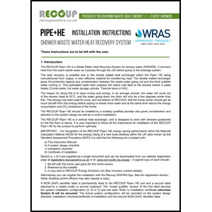 Recoup Pipe+ HE installation Guide and data Recoup Pipe+ HE installation Guide and data