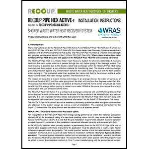 Recoup Pipe HEX Active-F installation Guide and Data Recoup Pipe HEX Active-F installation Guide and Data